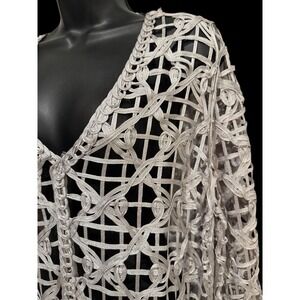 NWT Chicos Travelers Open Weave Soutache 1 Medium Cardigan Jacket Dive Gray